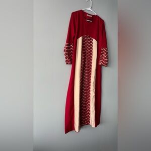 Chic Long Sleeve Red and Cream Dress
